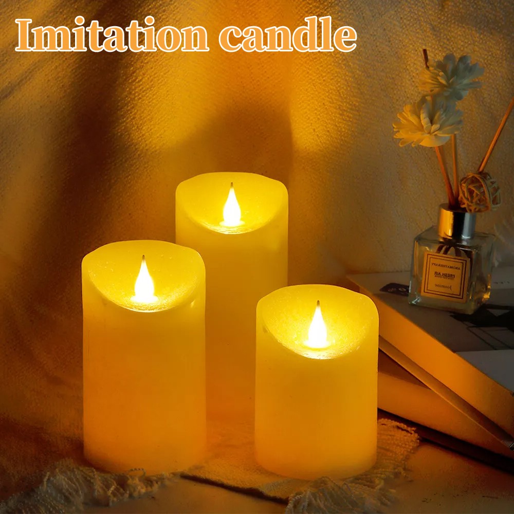 Set of 3 LED Flameless Pillar Candles Flickering Battery Operated Light ASJ
