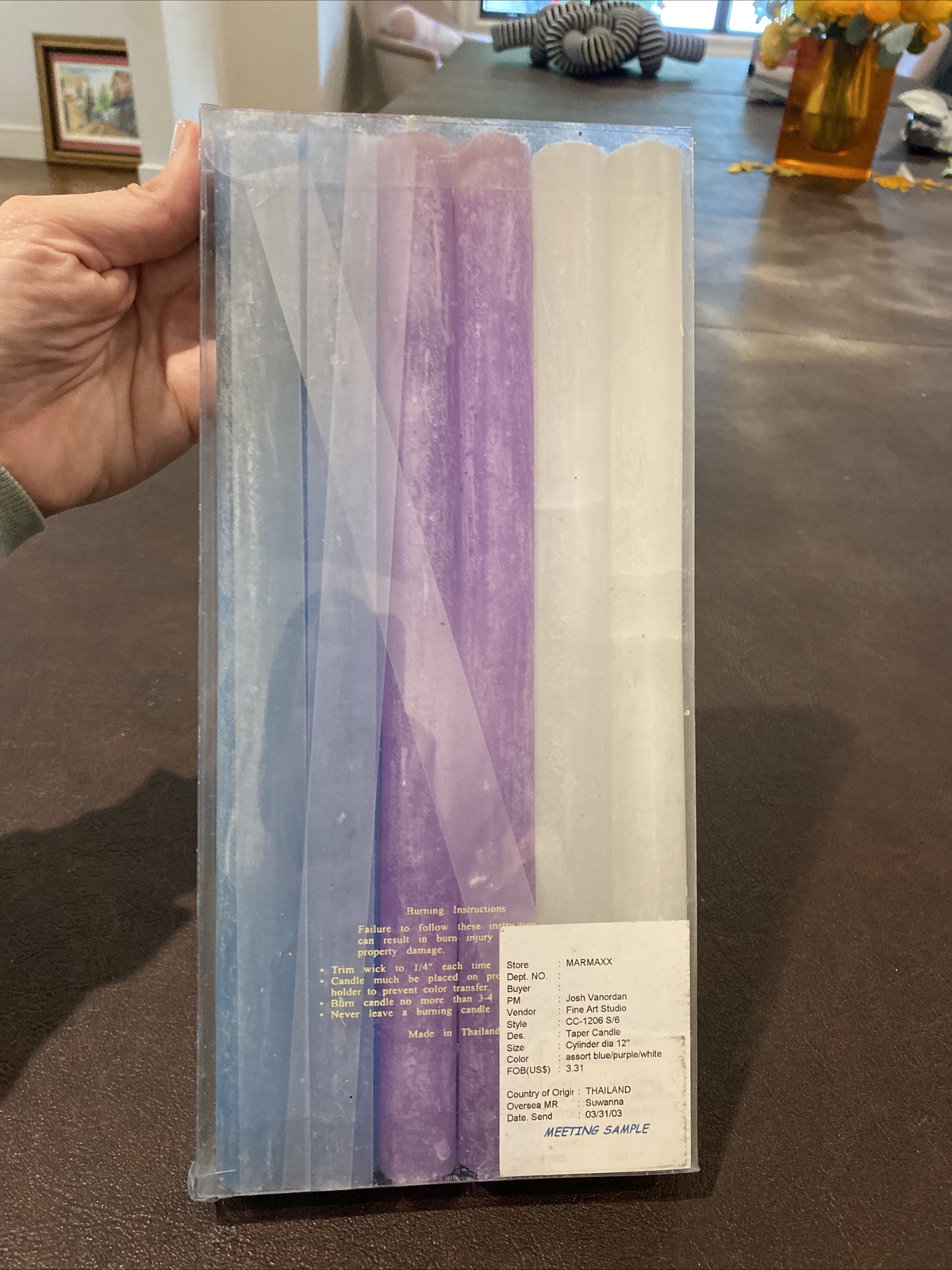 Set Of 6 cylinder taper candles Made thailand fine art studio Blue Purple White
