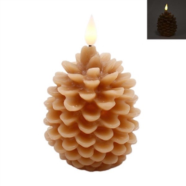 NEW Primitive PINECONE CANDLE LED TAN TIMER 5″ H x 3″ W FALL NATURE CHRISTMAS