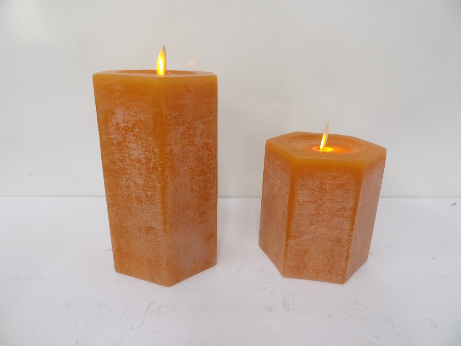Luminara Matchless Rust Orange Hexagon Pillar Candle Set with Remote