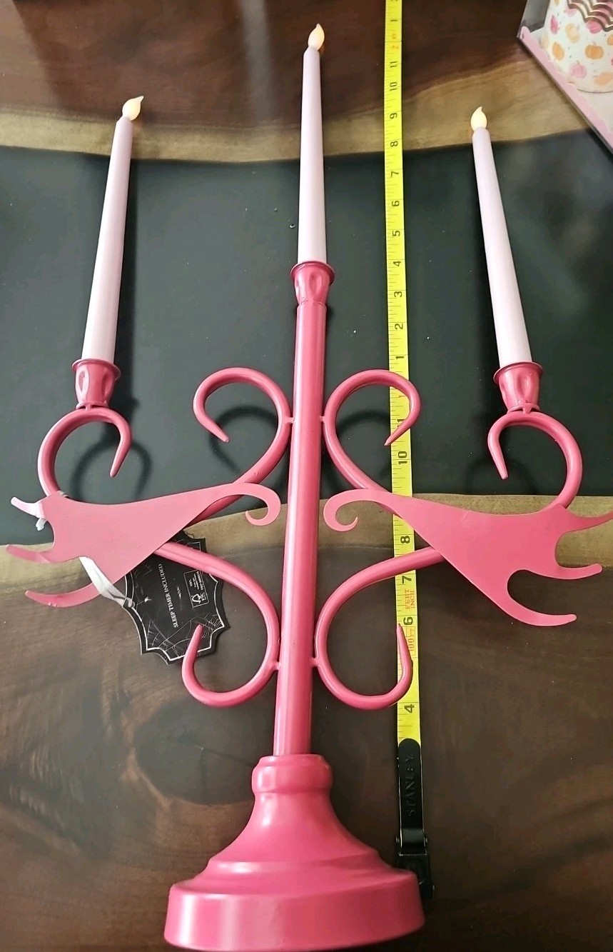 Pink Candlelabra W/ Battery Operated Candles 3AAA LED Lighted Decor