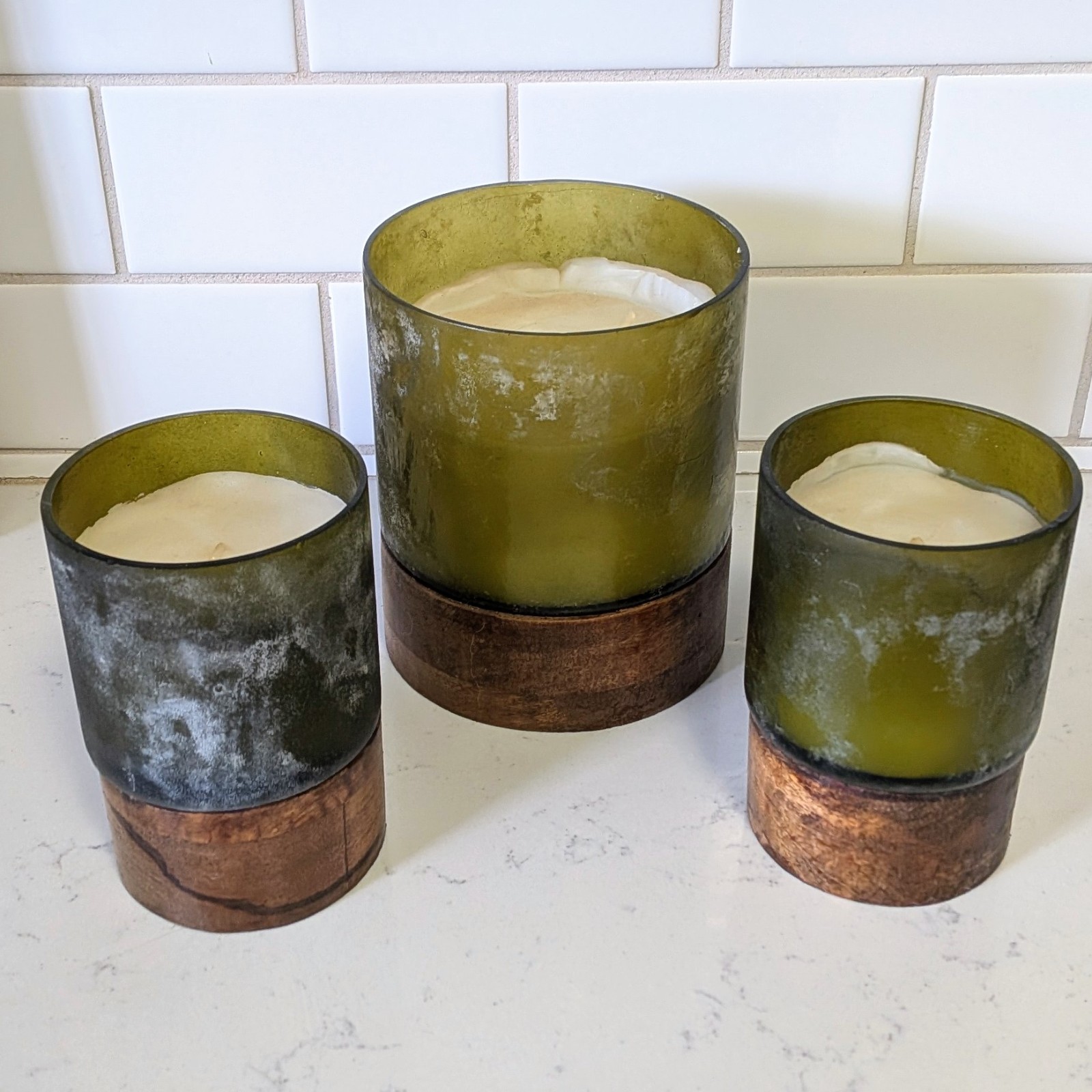 3 pcs Candles Joann Place & Time collection glass & wood made in India