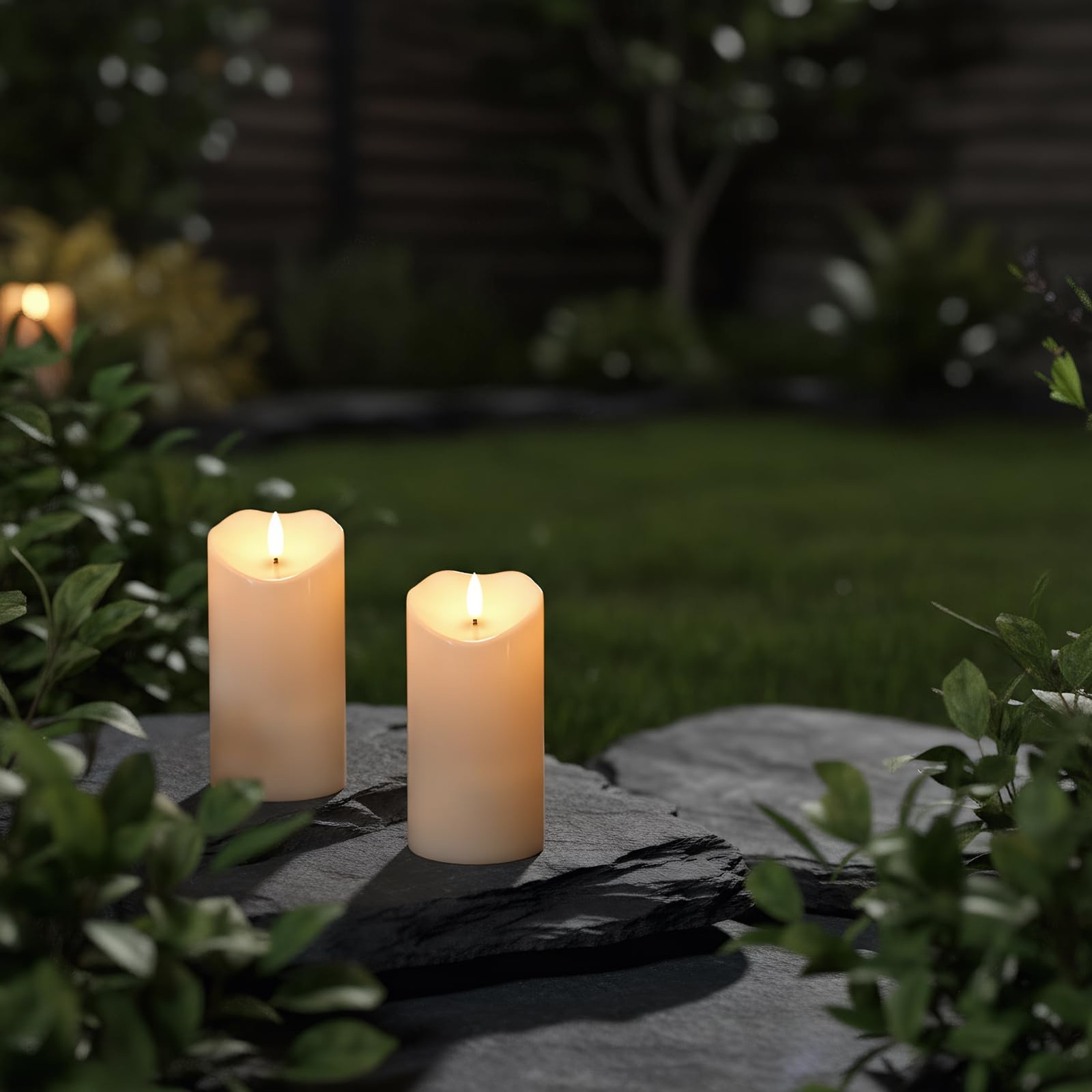 Solar Candles Outdoor Waterproof, Flameless Flickering Pillar Candles 2 Pack