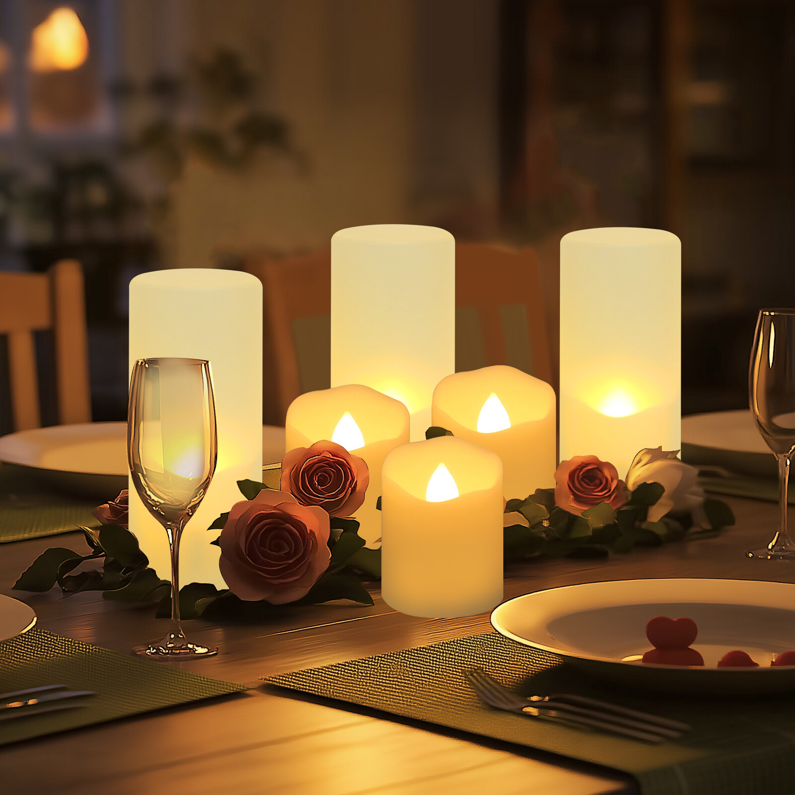 6PCS Rechargeable Flameless Flickering LED Candles Tea Lights with Timer Remote