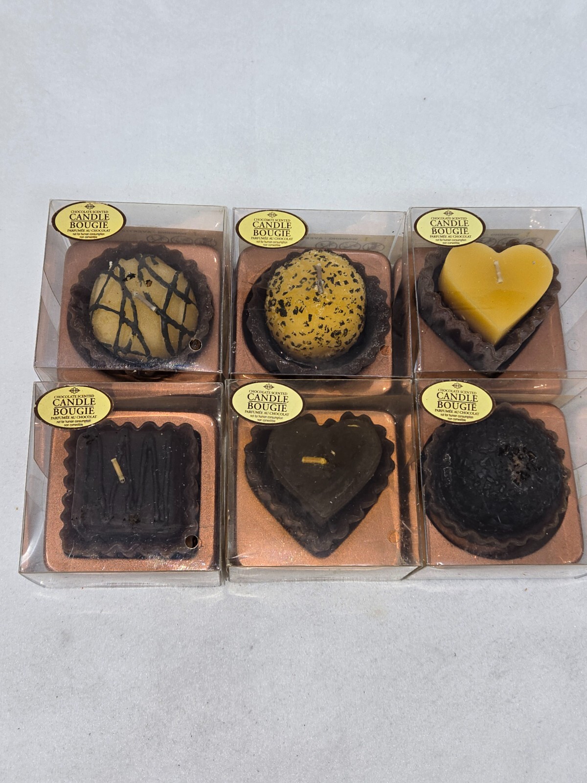 LOT OF 6 CHOCOLATE SCENTED CANDLE BOUGIE 1.6 INCH NEW IN BOX
