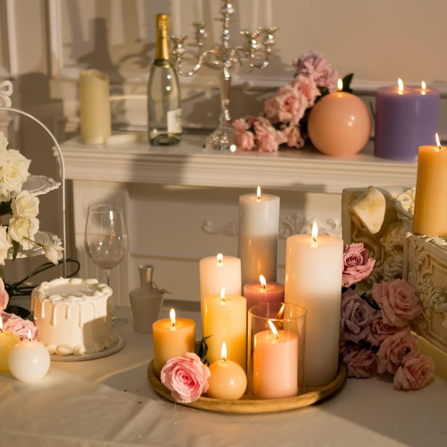 Rustic Blush Pillar Candles, 3″ x 4″ Set of 3 – Dripless, Long-Burning Elegance