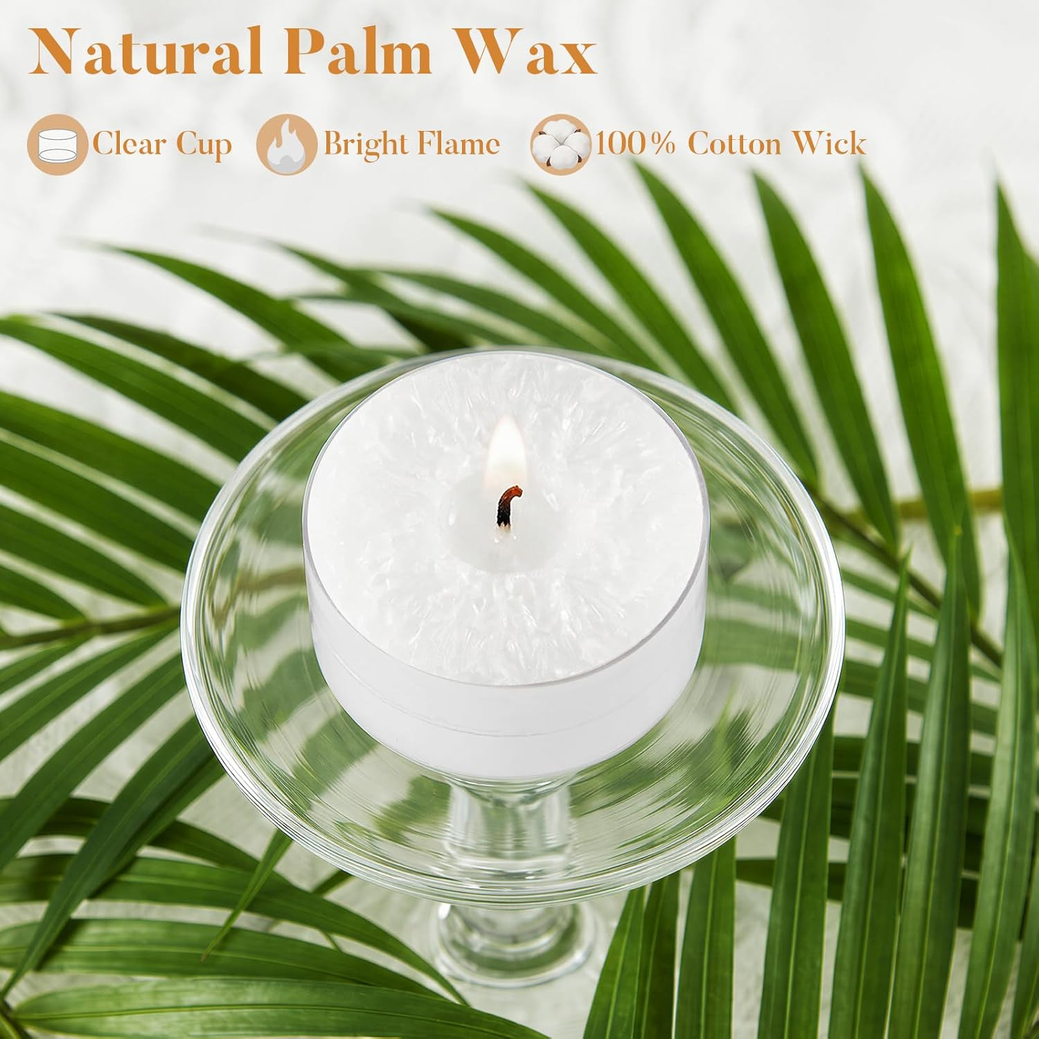 Unscented Palm Tea Lights Candles, 16 Pack | 4-Hour White Candles in Acrylic Cup