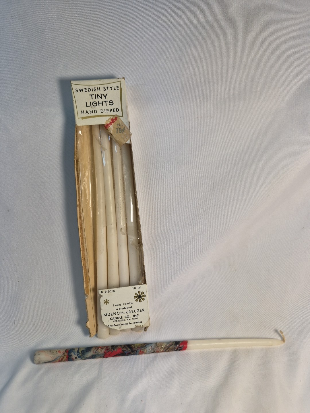 5- VTG Emkay Candles Muench Kreuzer Swedish Style Tiny Lights 10″ White #6251