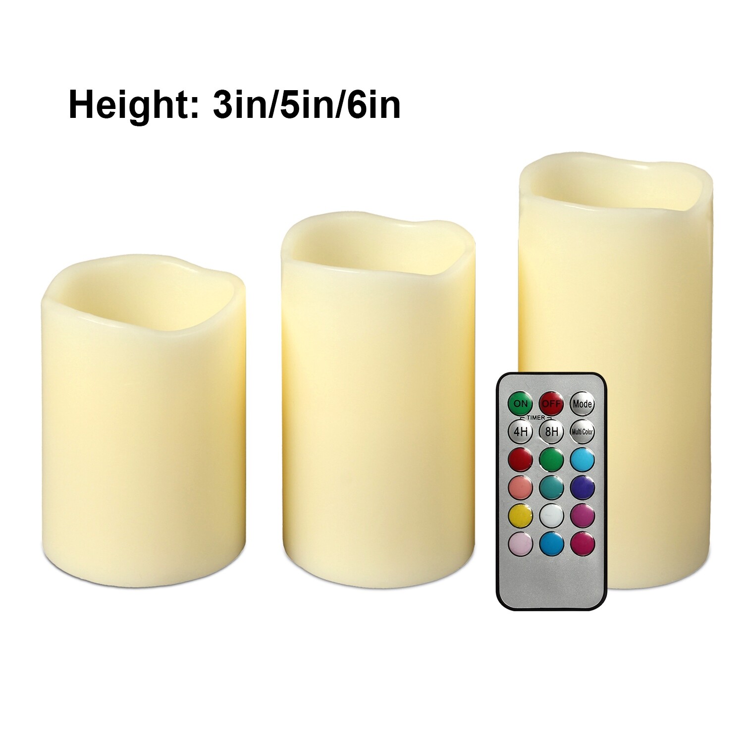 3pc LED Flameless Candles 4″ 5″ 6″ Pillar 12 Color Changing w/ Remote Control