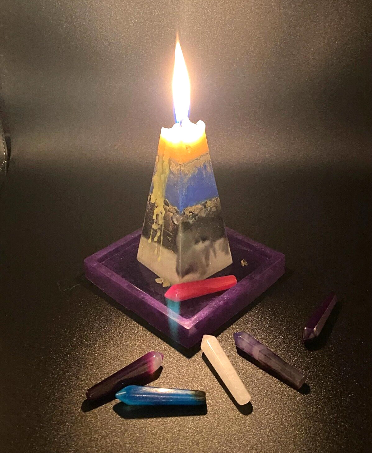 Pyramid Candle, Treasure Candle, Spiritual Crystal Candle, Intention Candle