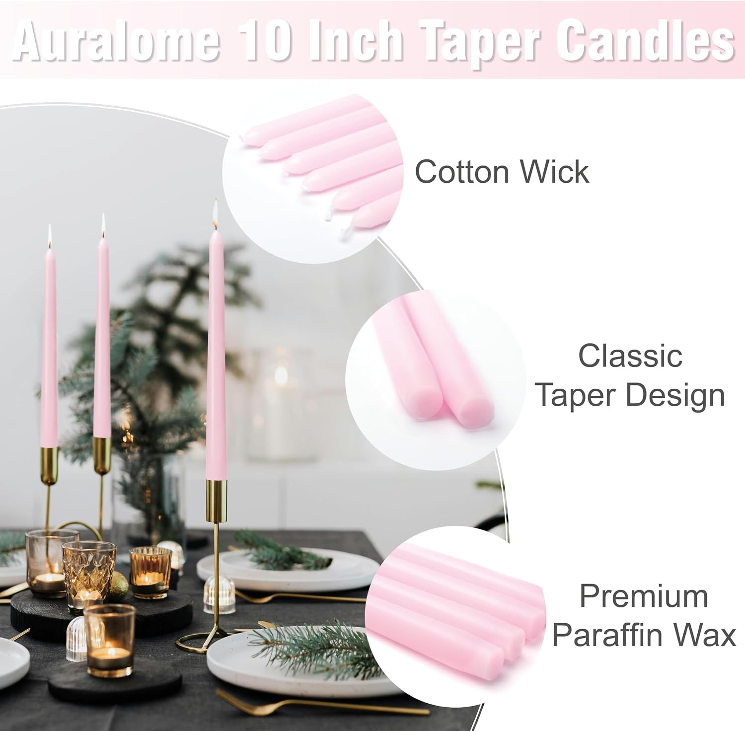 Pink Taper Candles 10-Inch – Pink Candlesticks 12 Pack Dripless Tapered Candle U