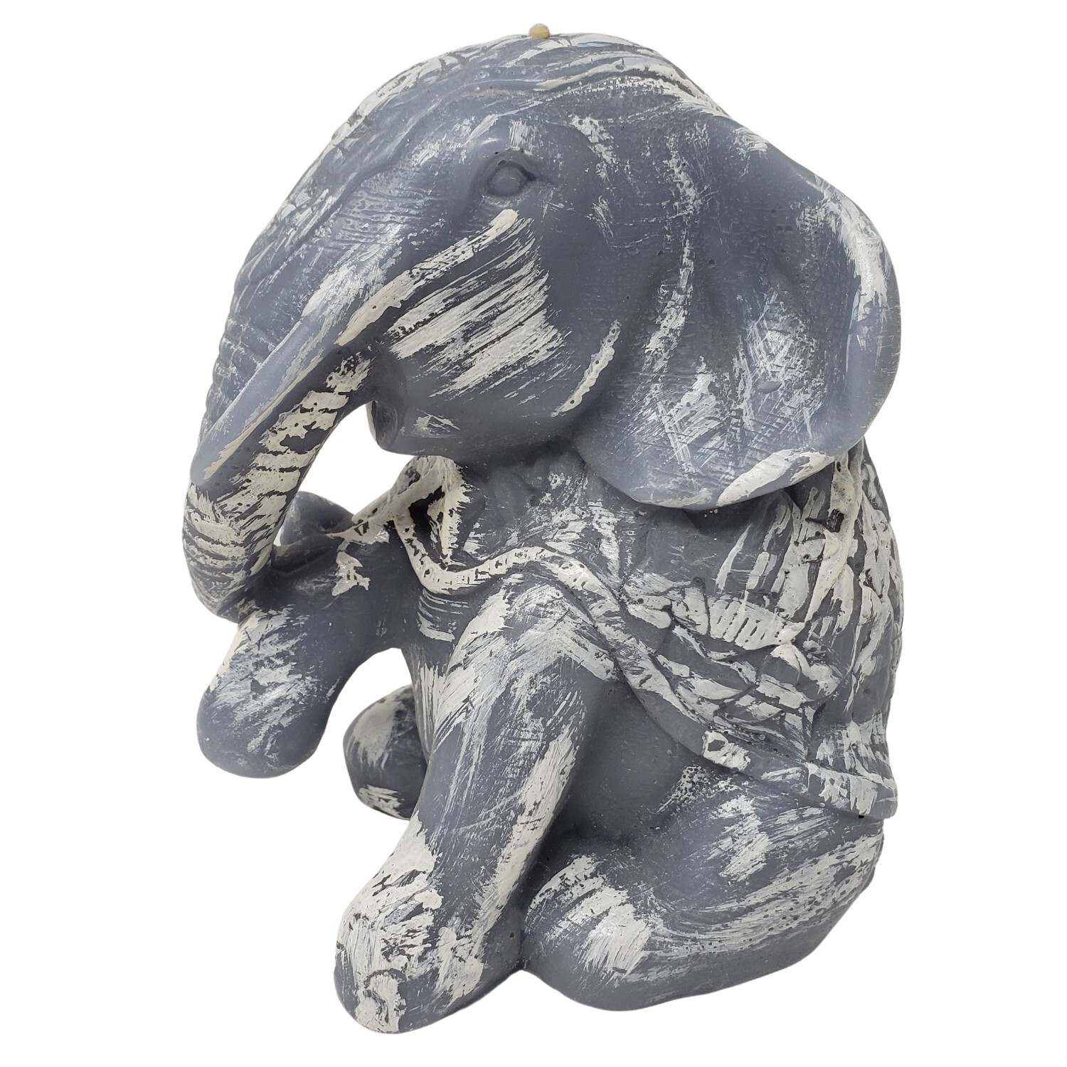 Elephant Candle Sitting Gray White Accent Costumed Wax India 6inch