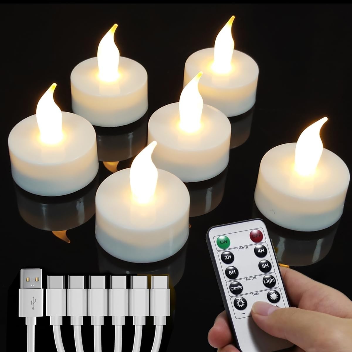 Rechargeable Candles Tea Lights with Remote Timer,Battery Operated Flameless LED