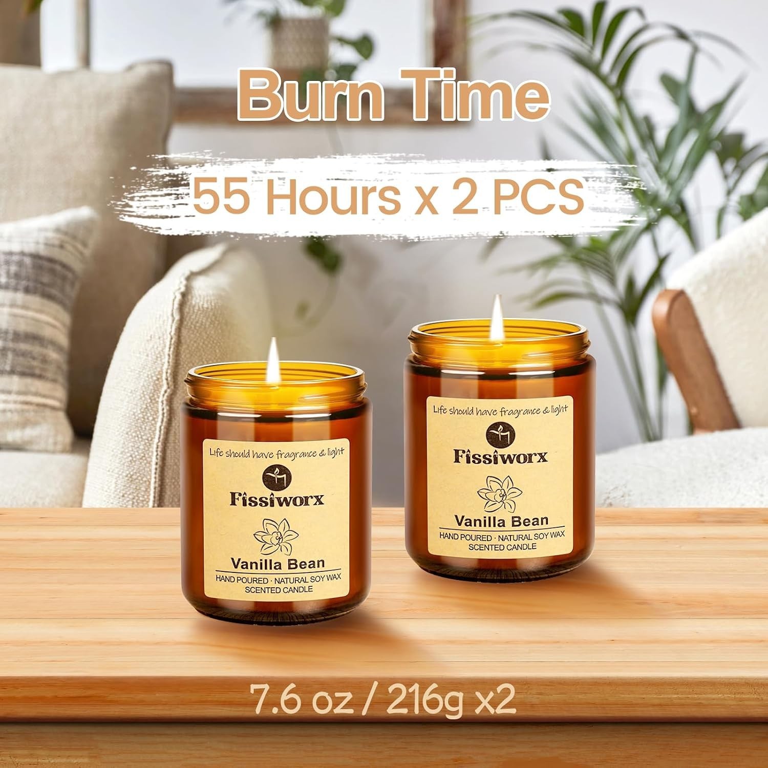 Vanilla Scented Candle Set 2 Pack, Candle for Home Scented, Odor Eliminating, S