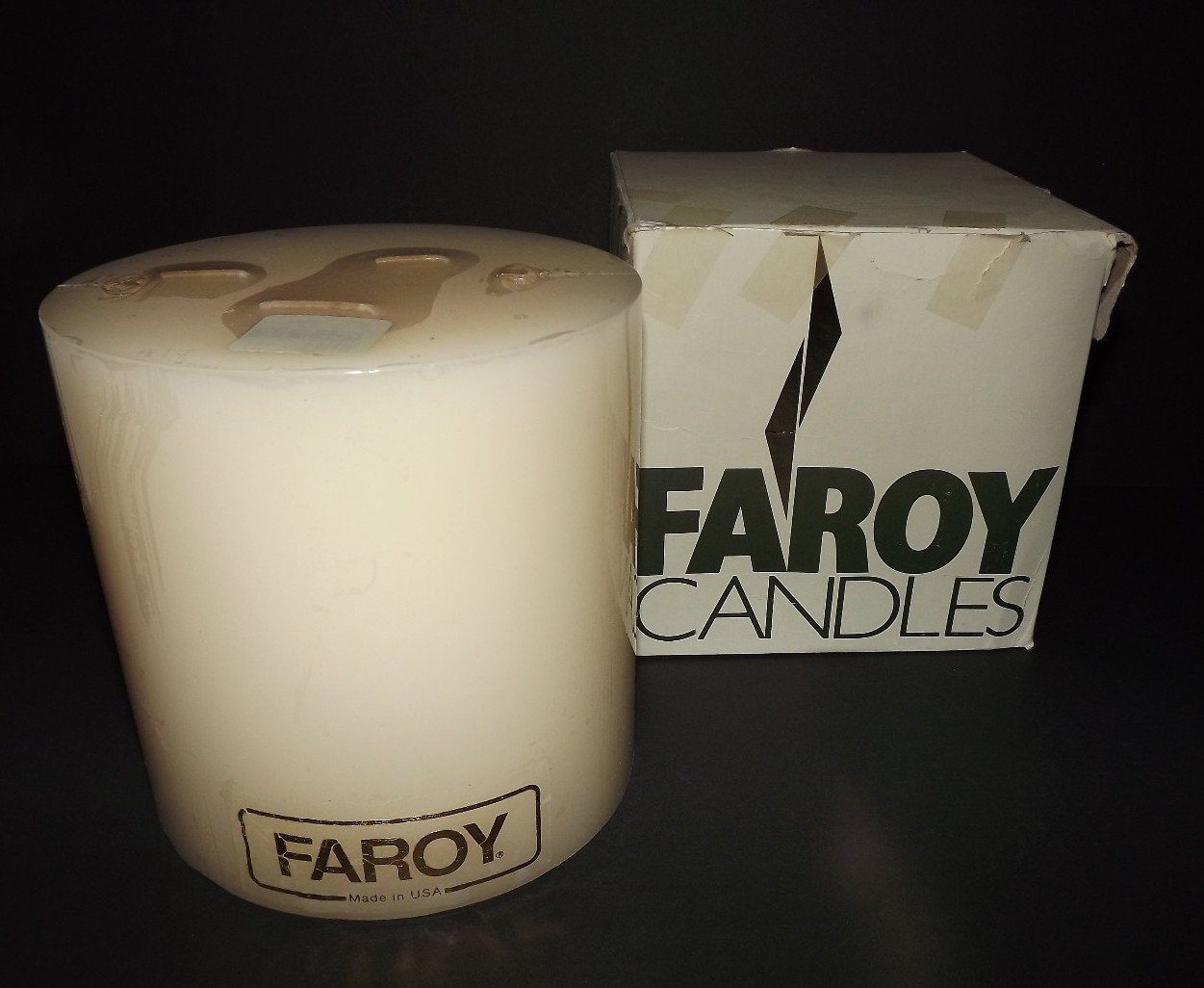 FAROY 3 Wick Pillar Candle 6″ x 6″ White Vanilla Scented New In Original Box