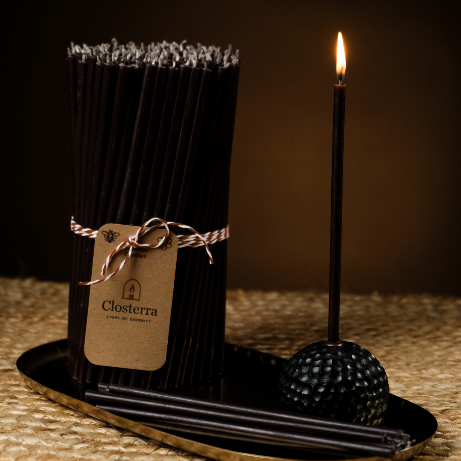 Black Beeswax Taper Candles 6.5″ Thin Taper 0.22″ Church Orthodox 50 Min Burn