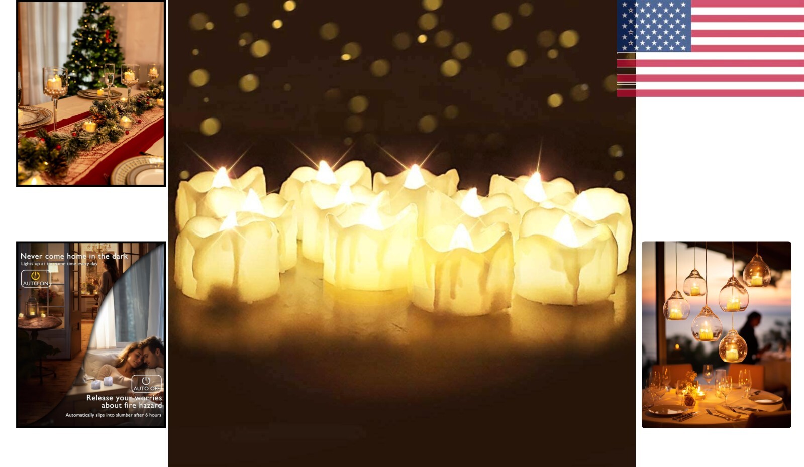 Timer Tea Lights – Battery Operated, Auto-On 6 Hours, Off 18 Hours – Pack of 12