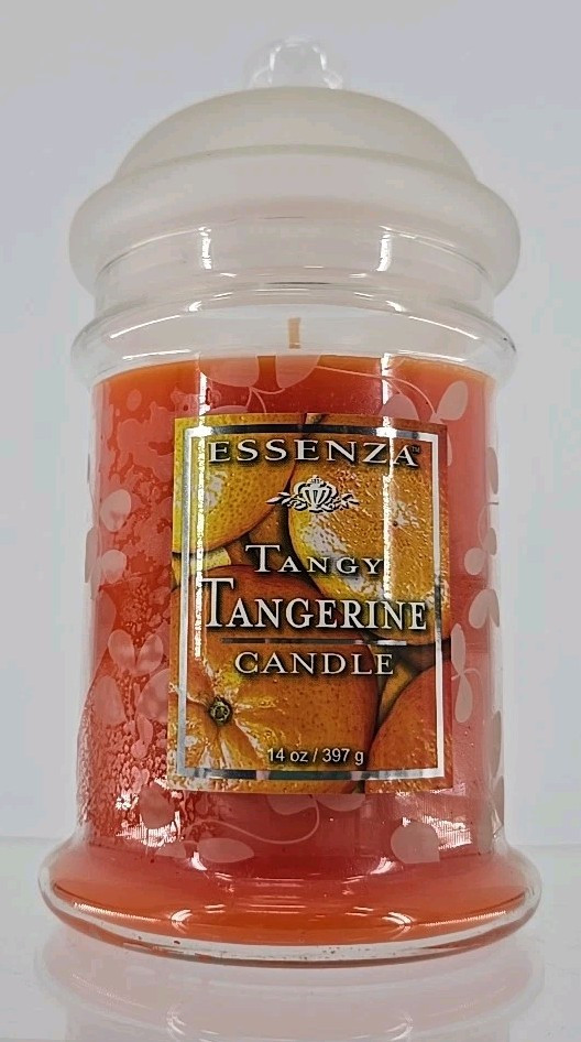 NEW! Essenza 14oz Tangy Tangerine Fragrant Candle Frosted Glass Jar And Cap