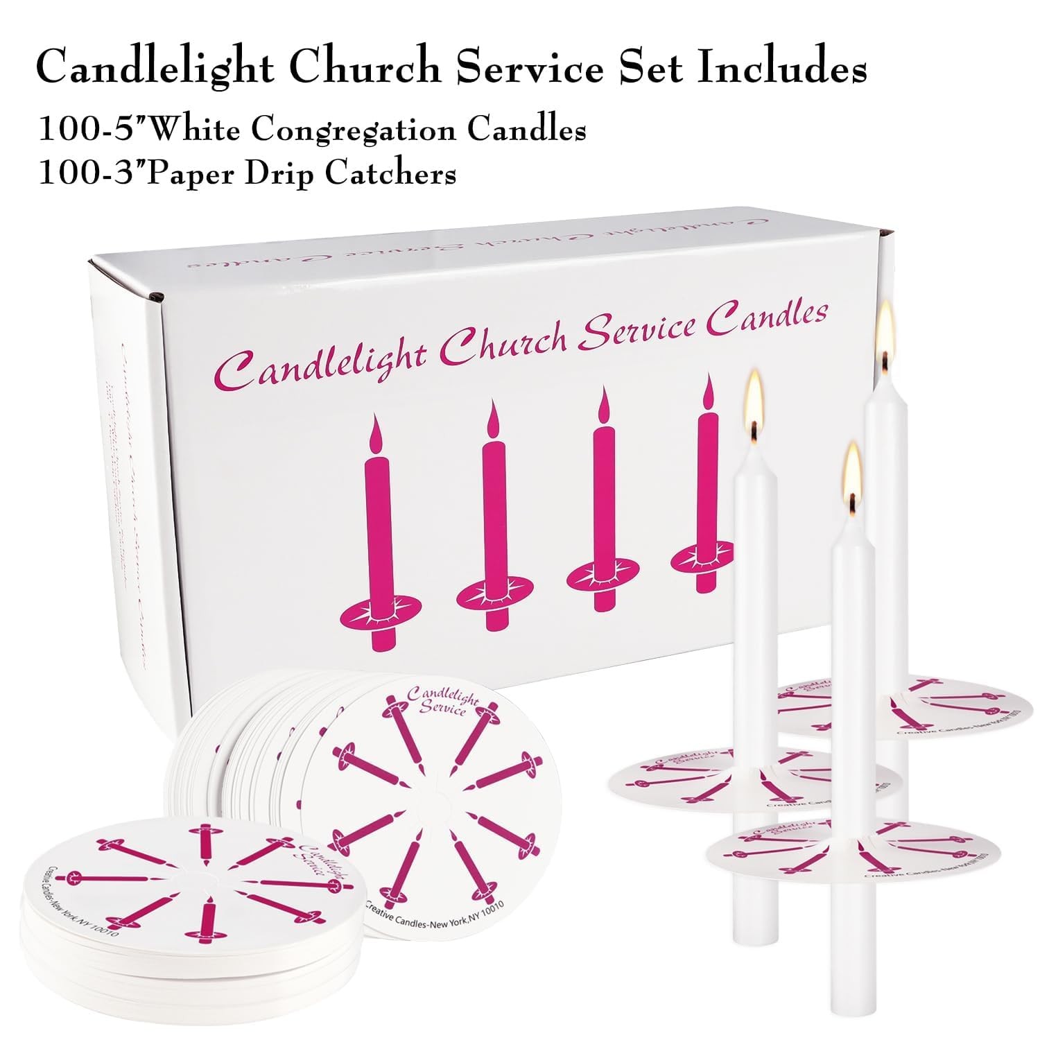 White Church Taper Candles Unscented Drip Protectors 5×1/2 Inch 100 PCS