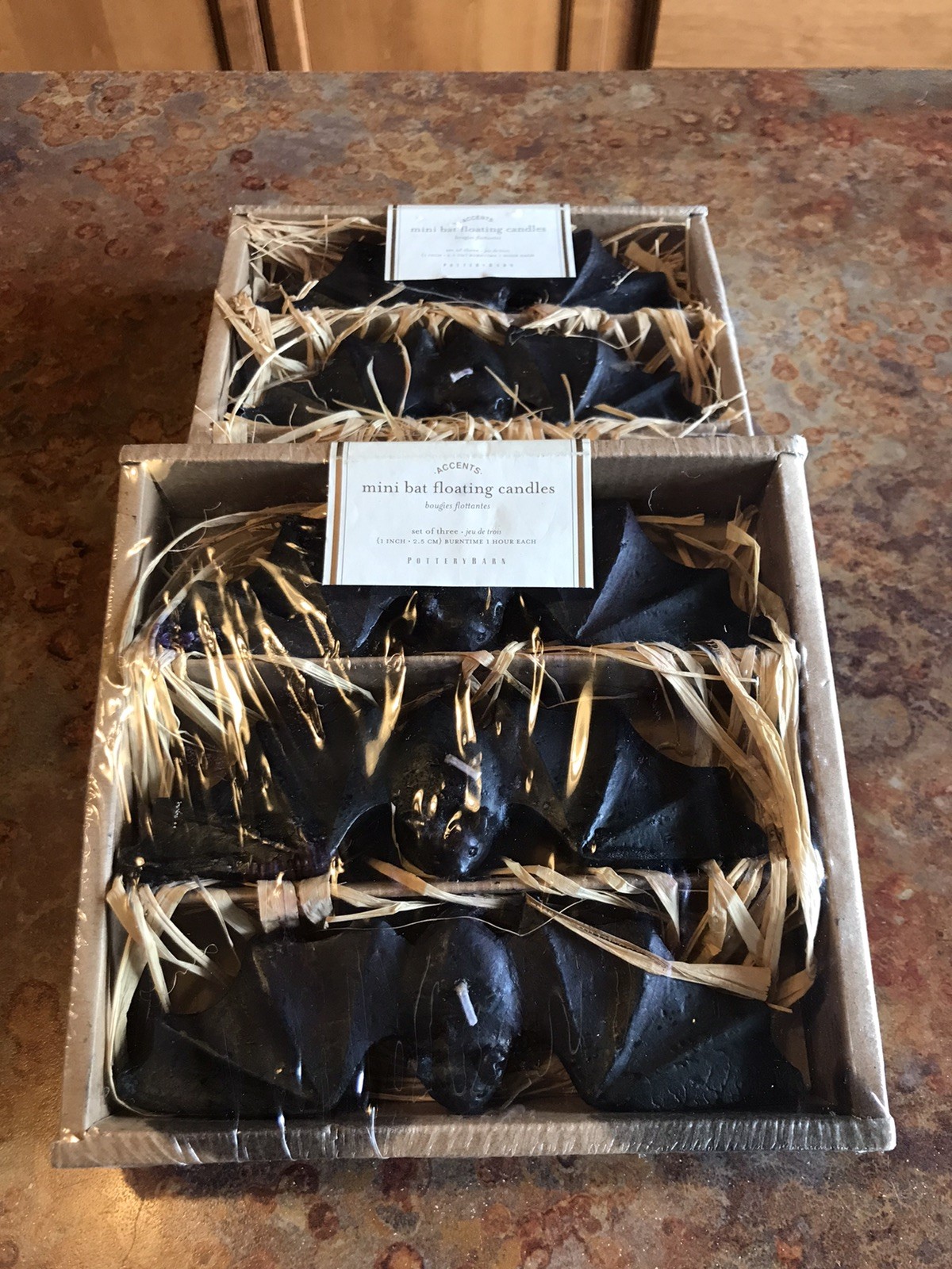 Pottery Barn Set of 5 Mini Bat Floating Candles Halloween 5.5” Wide Black Bats