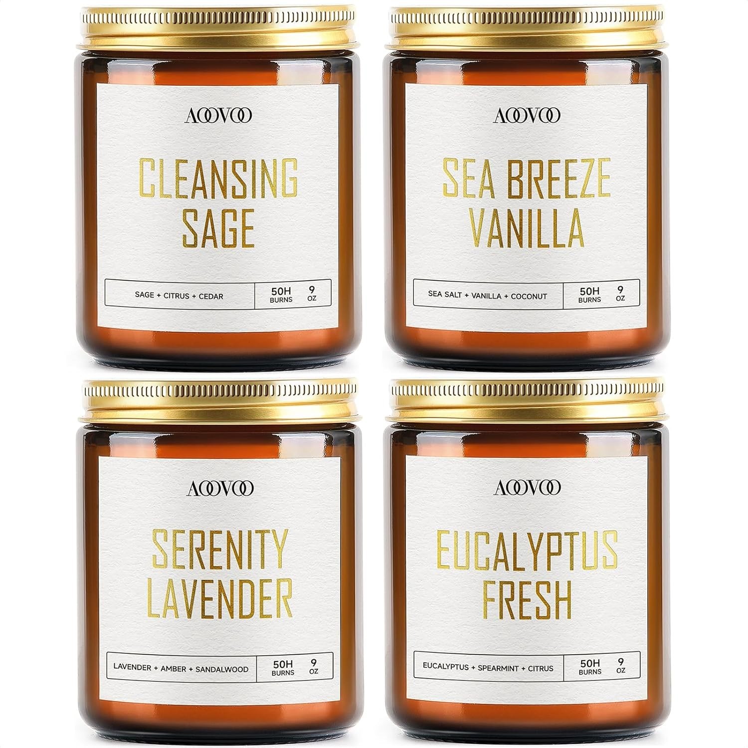 100% Soy Wax Candle Set – 36 oz Elegance with Lavender/Sage/Vanilla/Eucalyptus