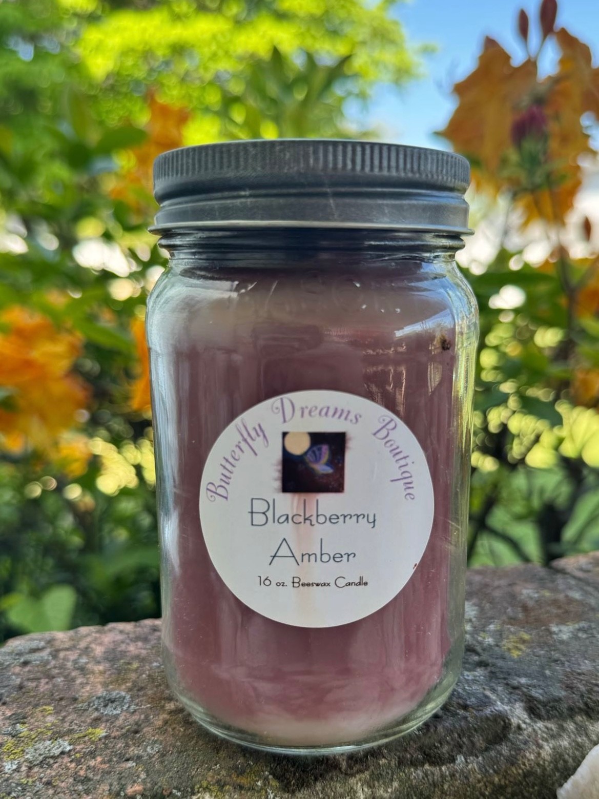 Homemade Comforting Fall Fruit Scented 16 oz Mason jar organic beeswax Candle