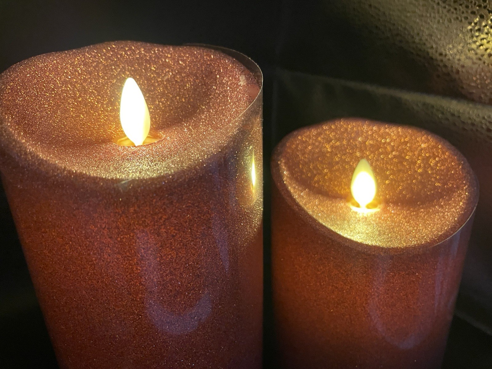 Luminara Flameless 5″ & 7″ Pink Glitter 2 pack Candle Set Timers and one remote