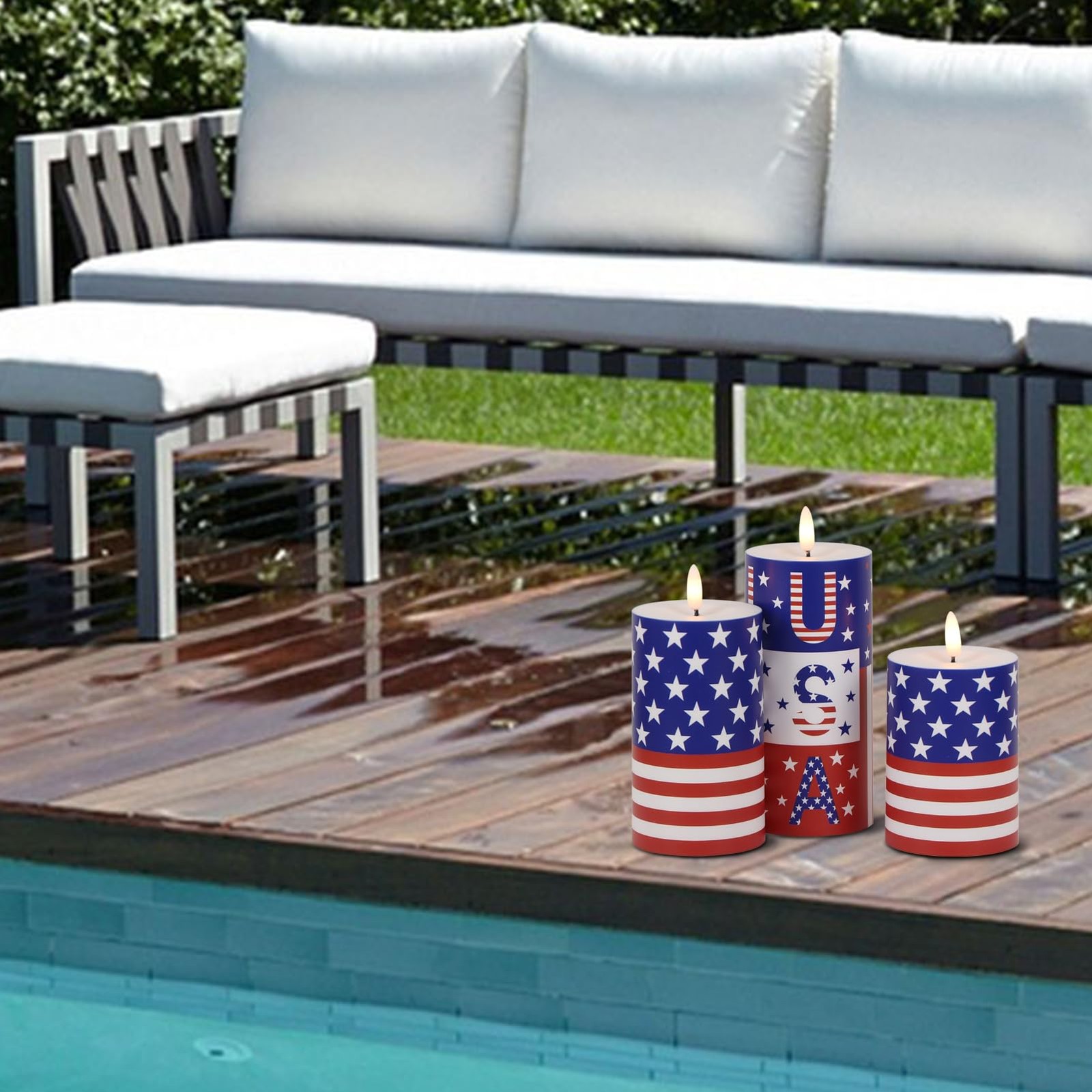 Patriotic Candles Outdoor Waterproof Flameless Candle with Remote & Timer, 4t…
