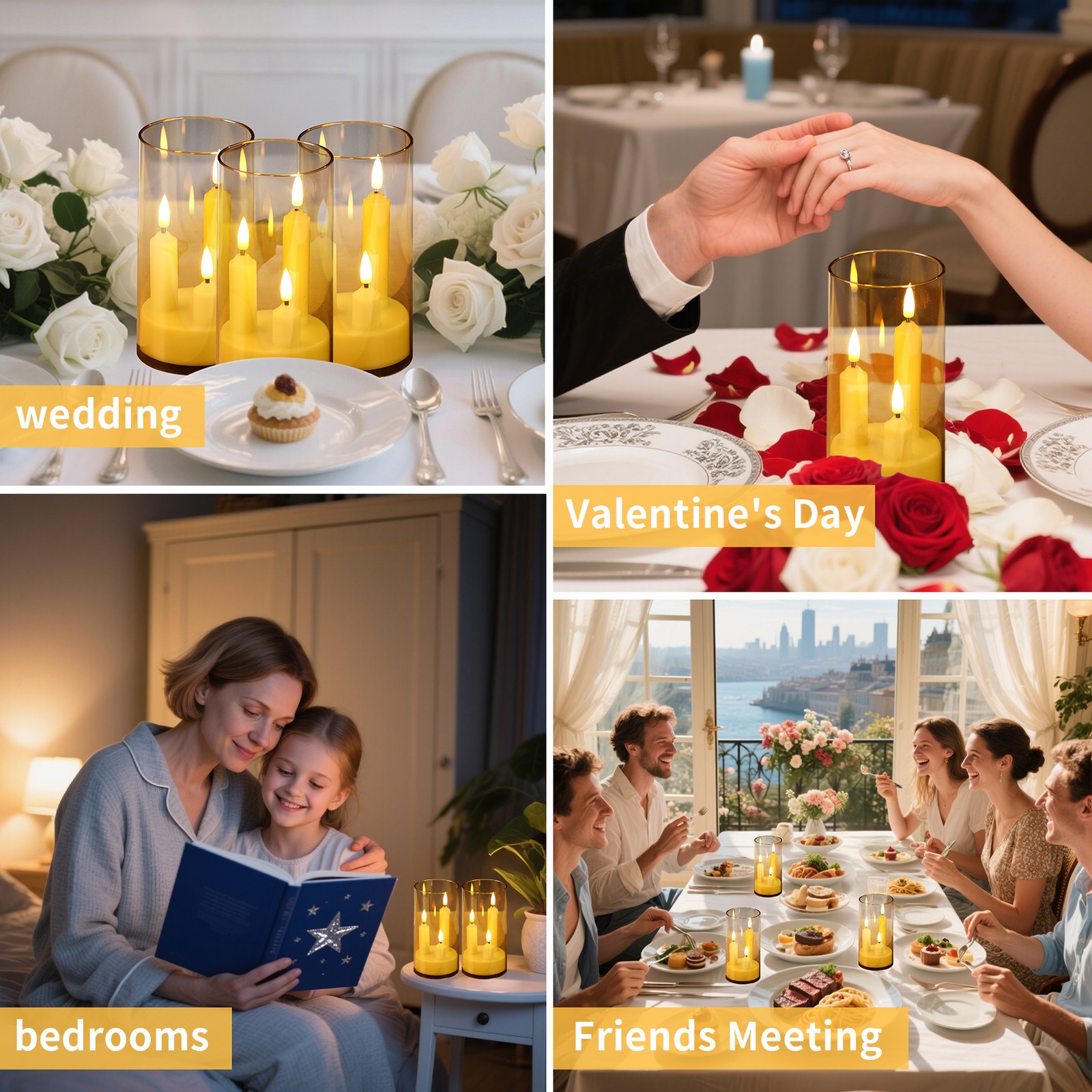 3-in-1 Flameless Flickering LED Taper Candles Battery Operated Wedding Party US