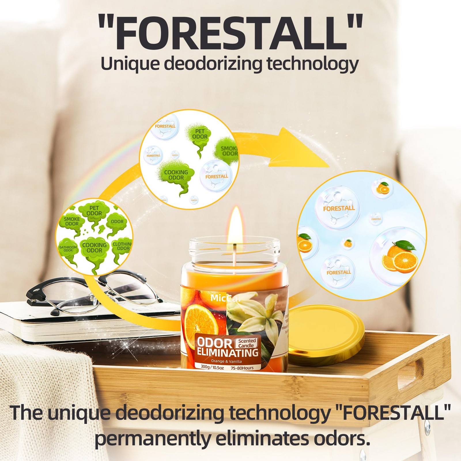 Orange & Vanilla Odor Eliminating Candles for Home Scented
