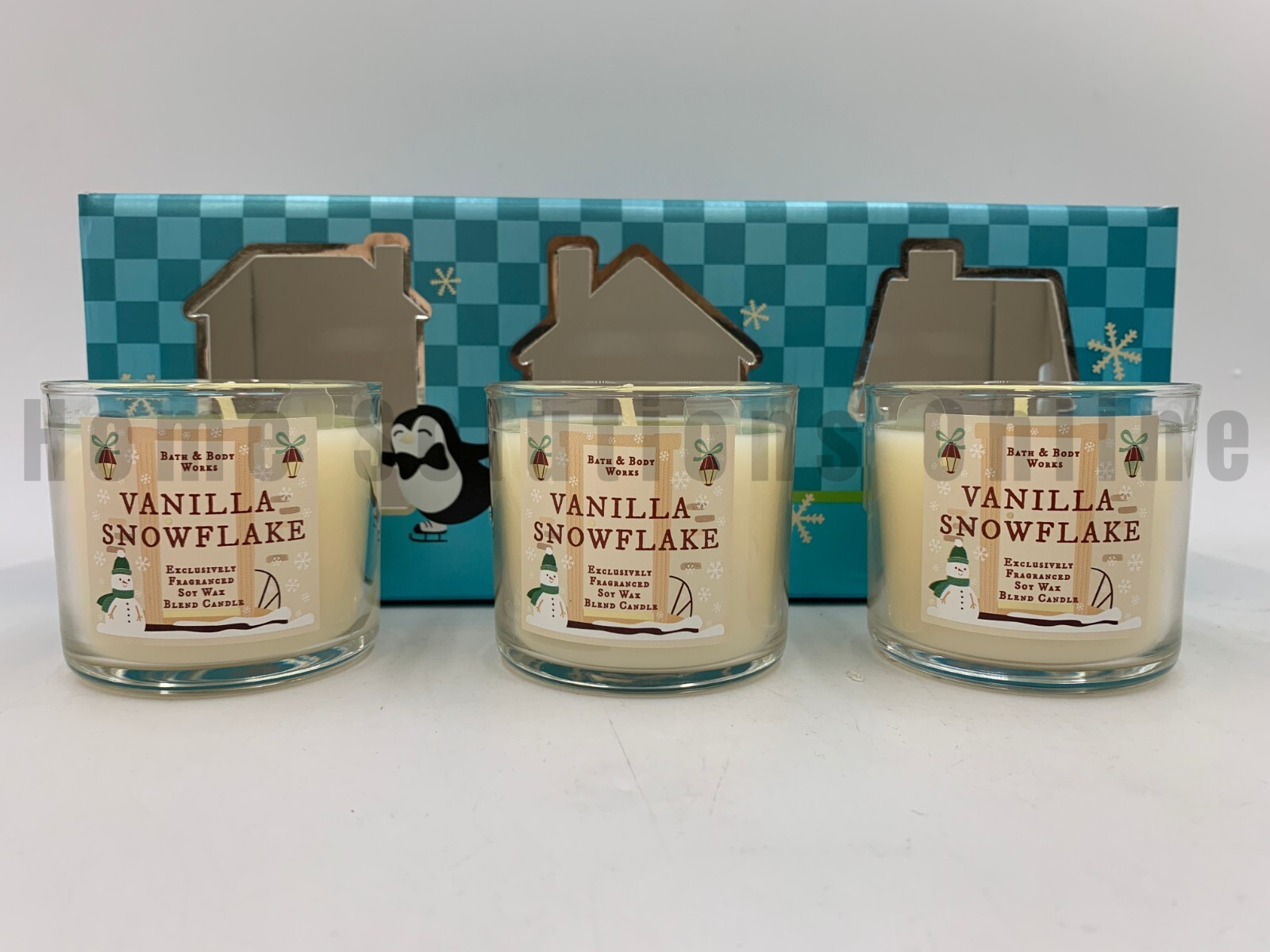 Bath & Body Works Vanilla Snowflake Single Wick Candle Gift 4 Oz Set of 3 #3069
