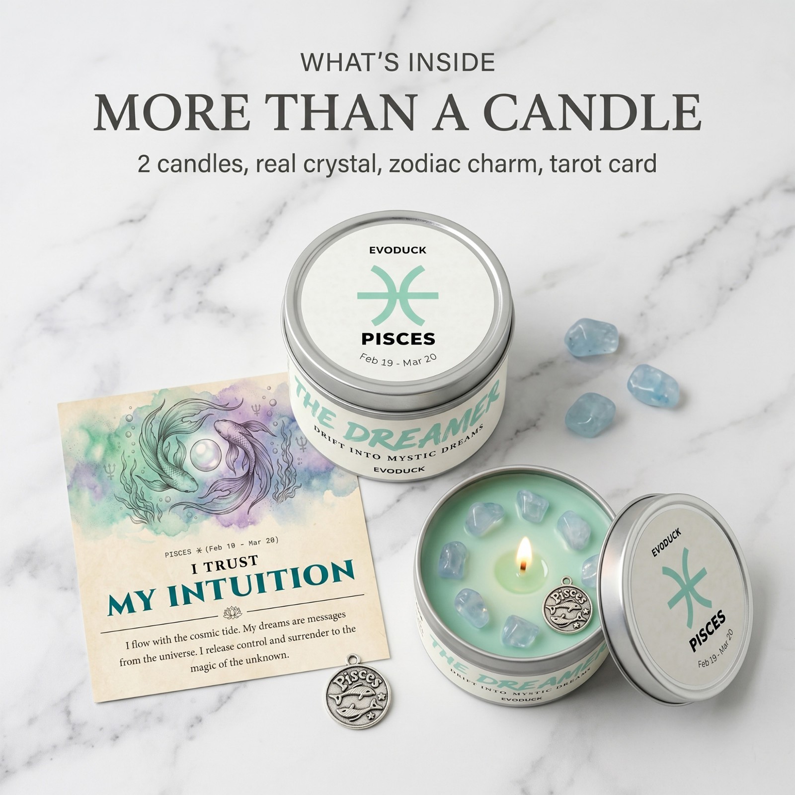 2 Pack Pisces Zodiac Candle Crystal Soy Astrology Birthday Gift Celestial