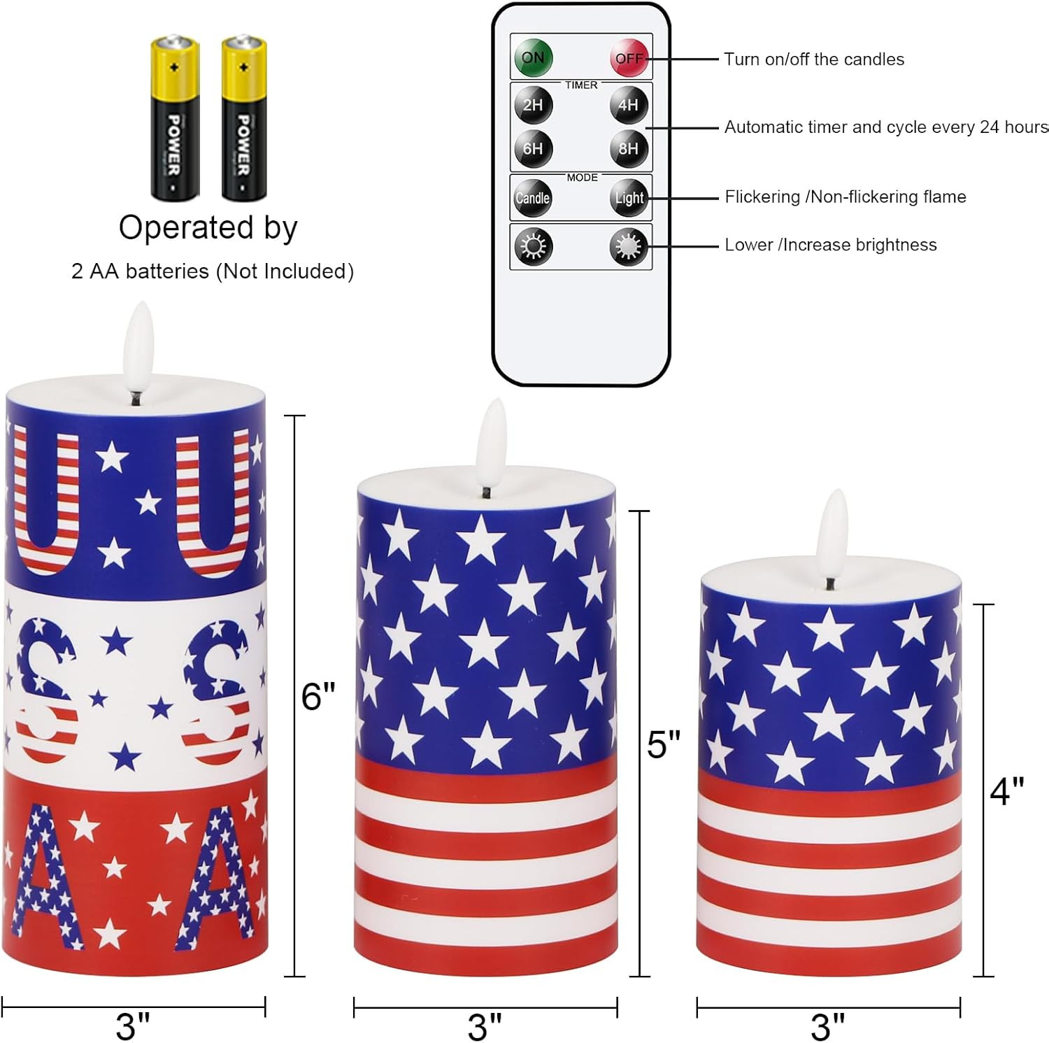 Patriotic Candles Outdoor Waterproof Flameless Candle with Remote & Timer, 4T…