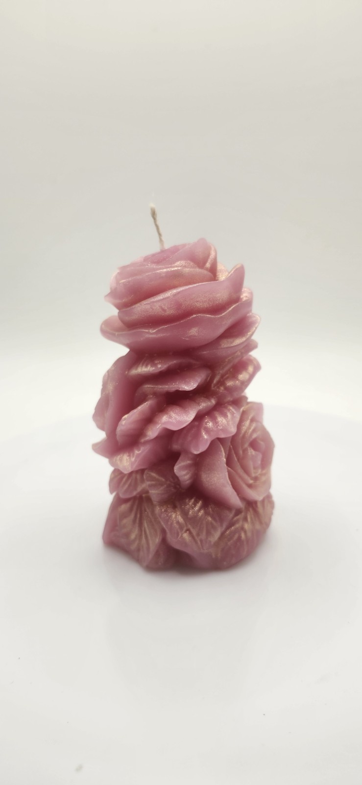 Handmade Beeswax Pink Rose Pillar Candle with Mica Finish