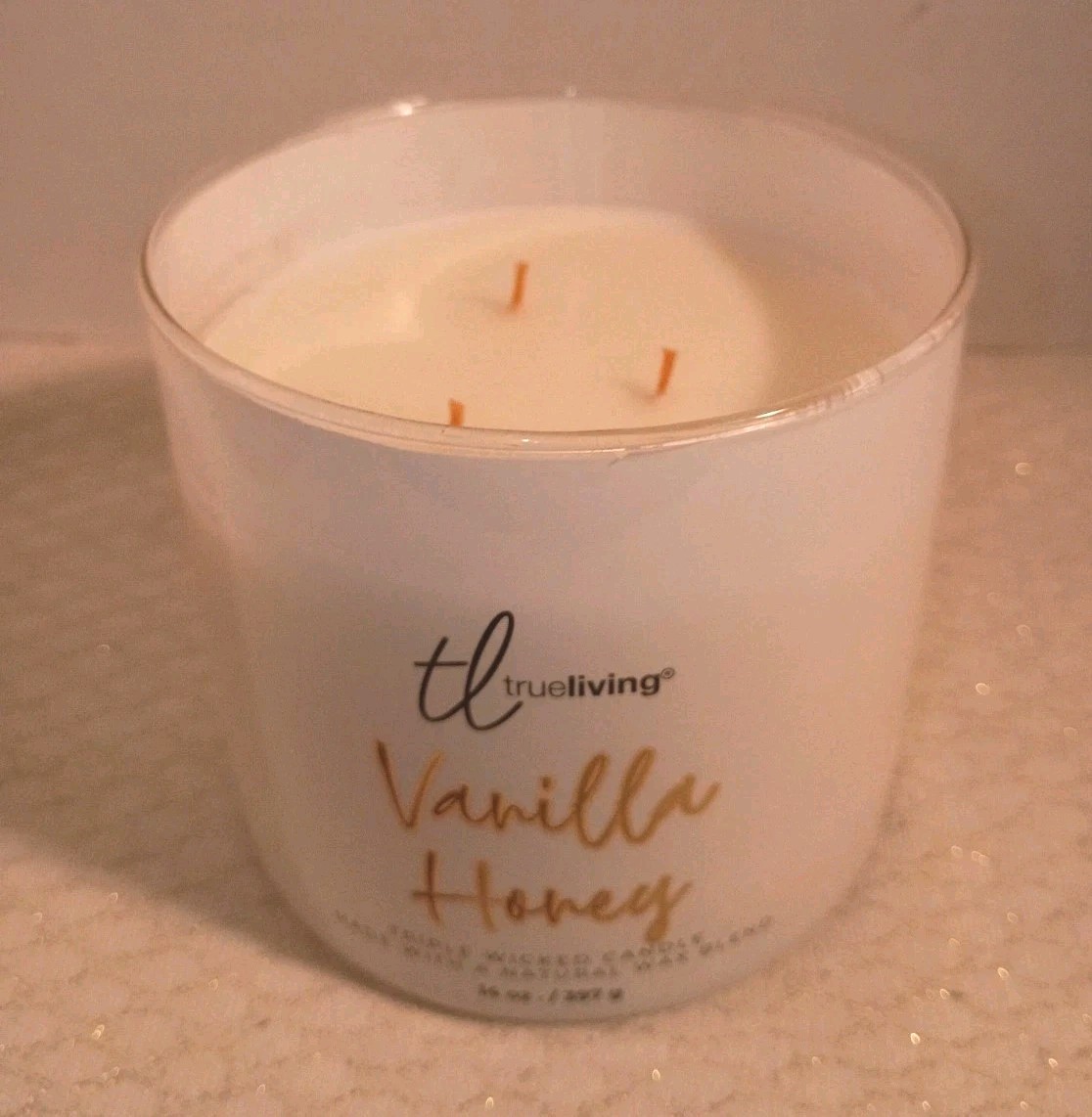 Set Of 4 TRUE LIVING ~VANILLA HONEY ~ 3WICK SCENTED CANDLES 14.5oz Brand New