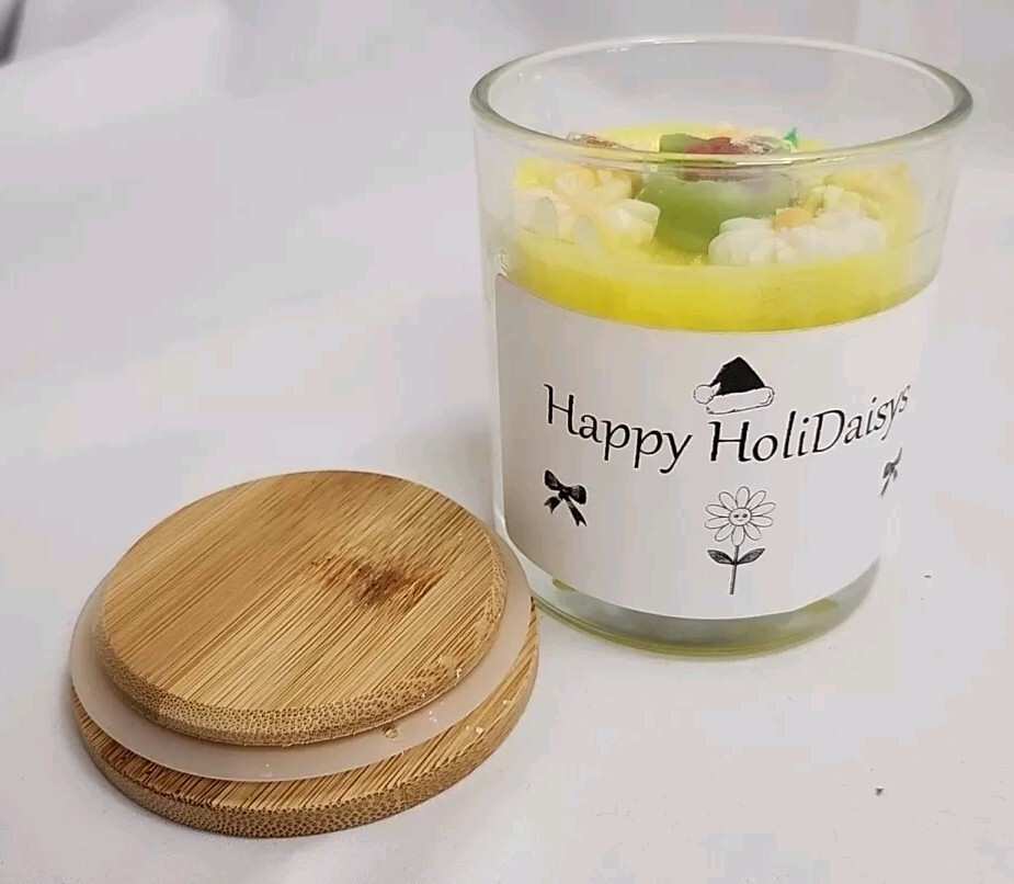 LQQK Daisy Candle Art Homemade Spring Flower Scent 9 oz Candle Happy HoliDaisys