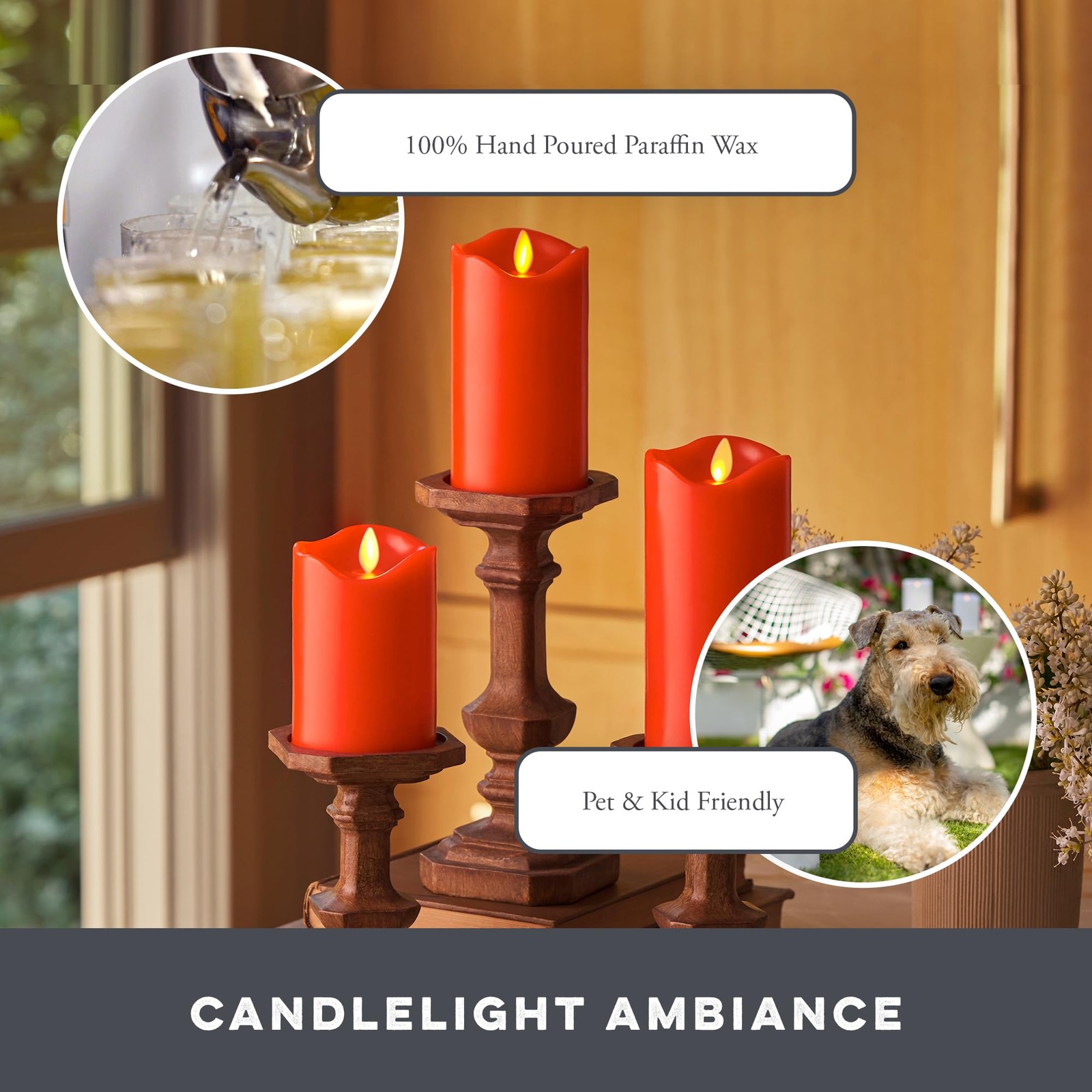 Matchless Candle Co. Set of 3 (3″ x 4.5″,5.5″,6.5″) Flameless LED Flickering …