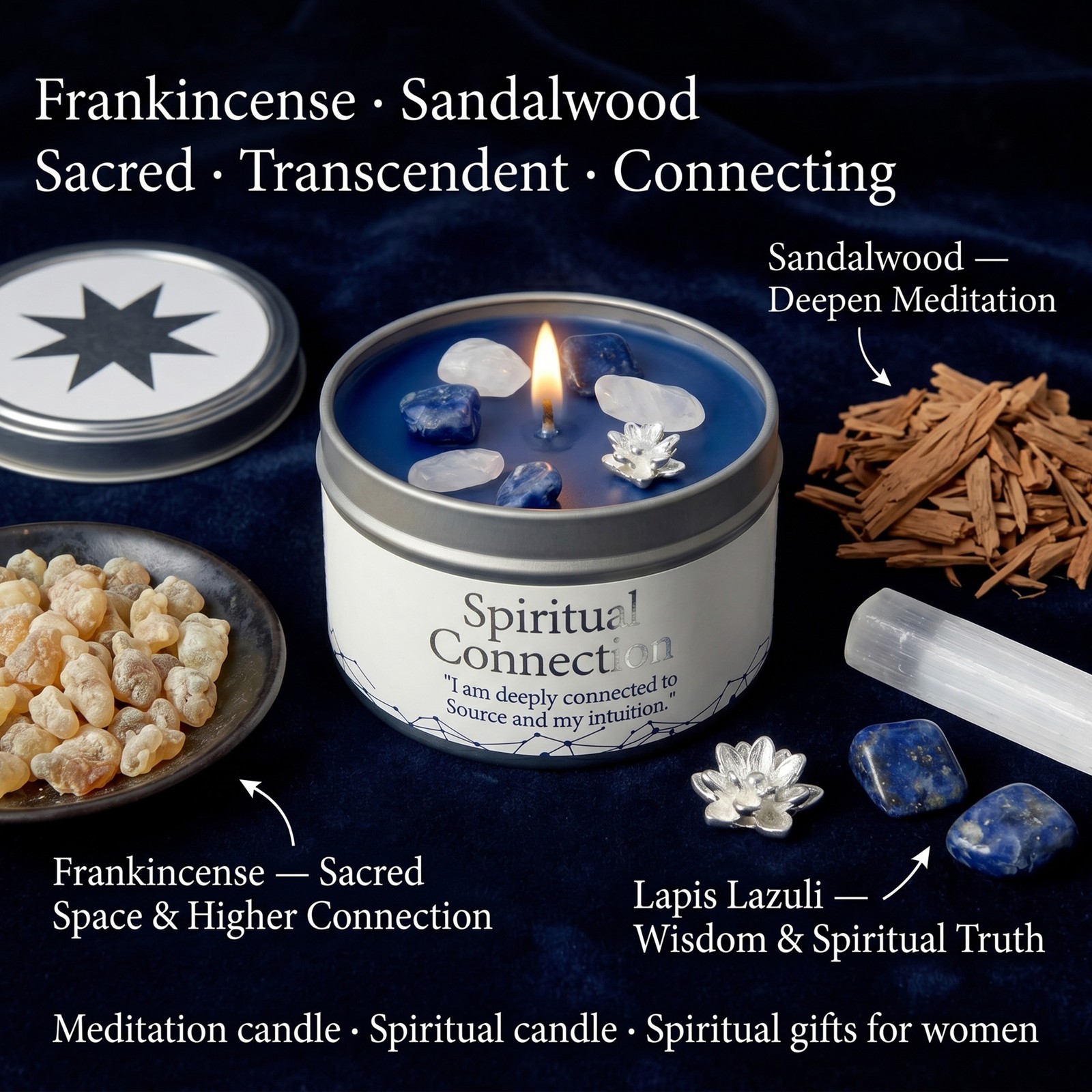1 Pack EVODUCK Meditation Crystal Candle Lapis Lazuli Spiritual Gift 3 oz