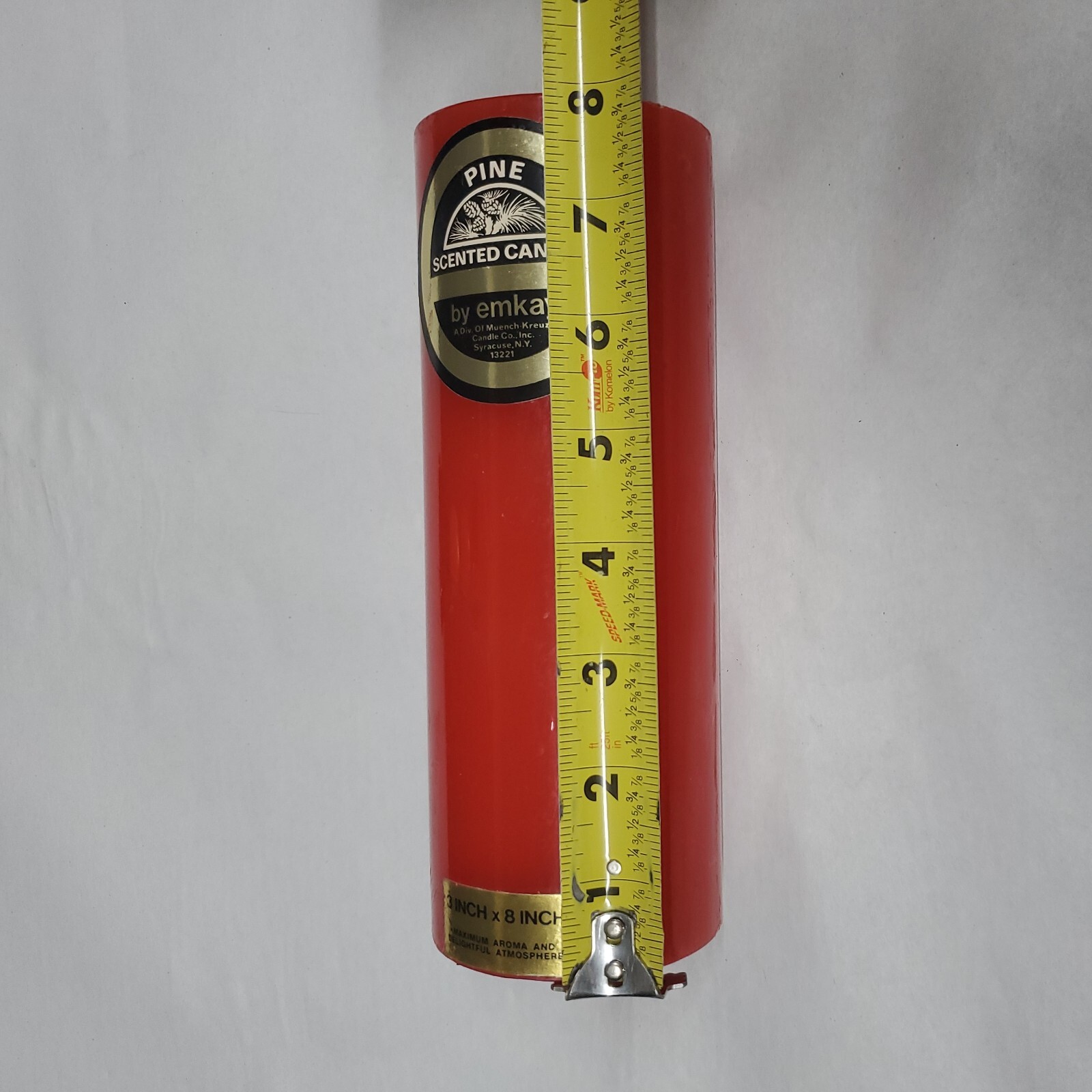 EMKAY Pillar Candle Pine Scented 8″x 3″ Still in Original Plastic Wrap Unfired