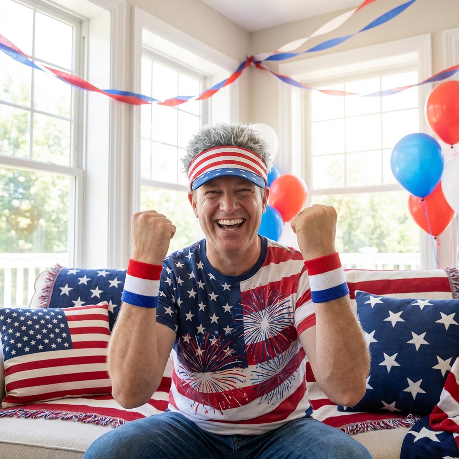 SHANGXING 2 Sets American Flag Visor Cap Wig, 4th of July Fake Hairs Visor Ha…