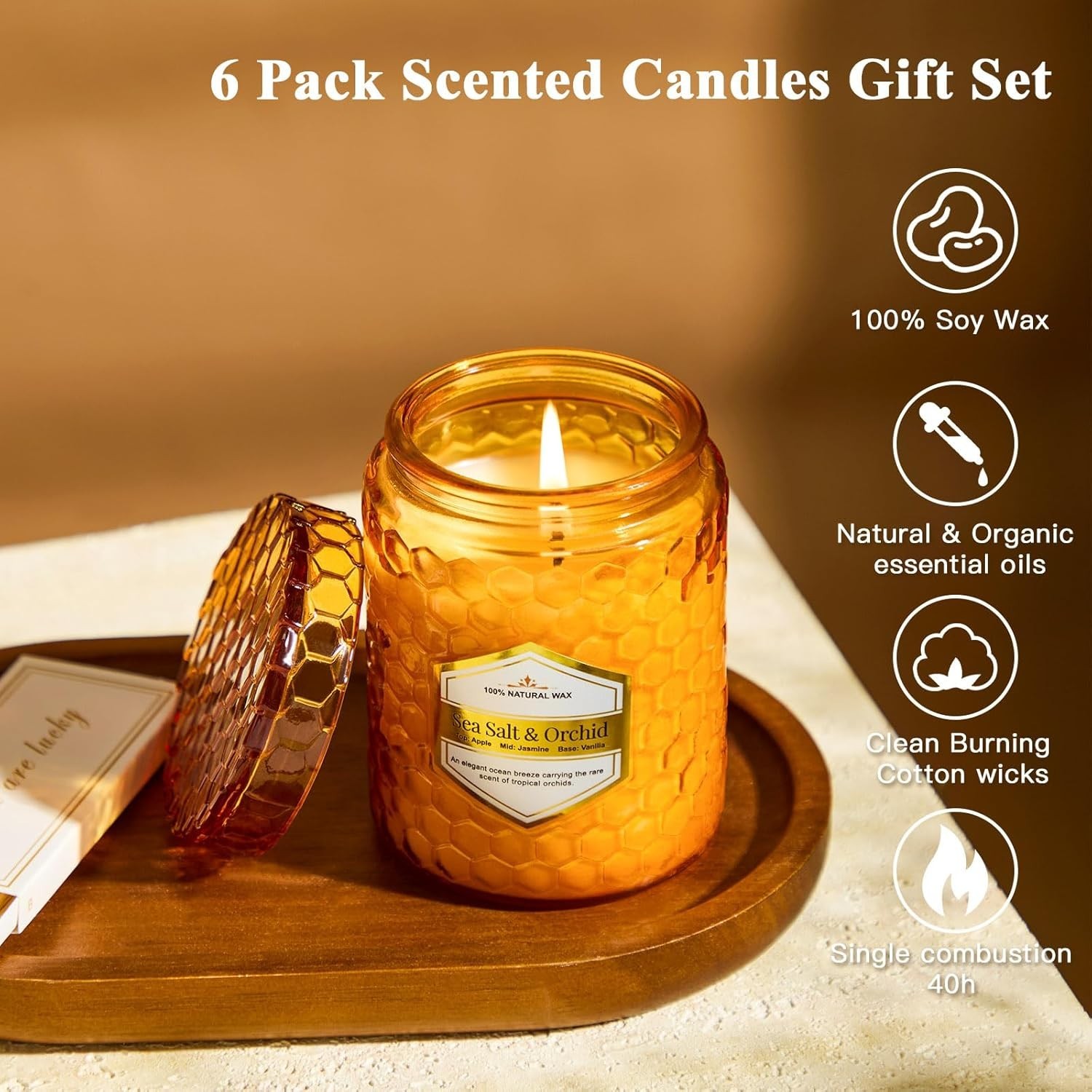 6 Pack Natural Soy Wax Jar Candles for Home, Scented Aromatherapy Gift Set fo…