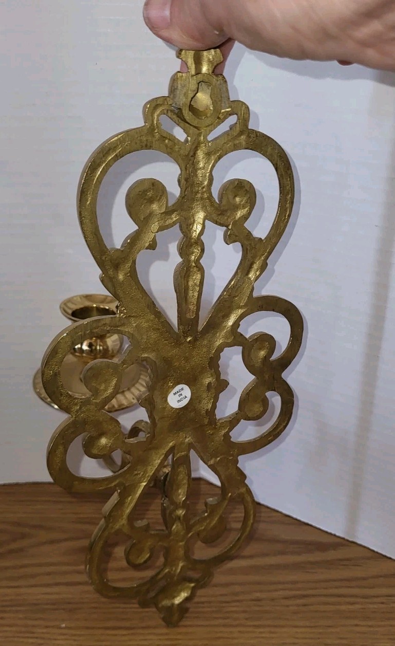 2 Gold Heavy Candle Sconces 12 Inch India