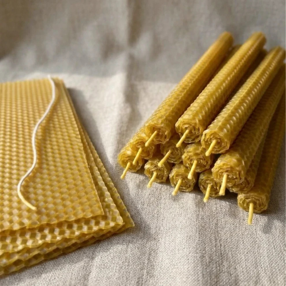 Beeswax Taper Candles 8in Hand Rolled Natural Honeycomb Set 6 12 24