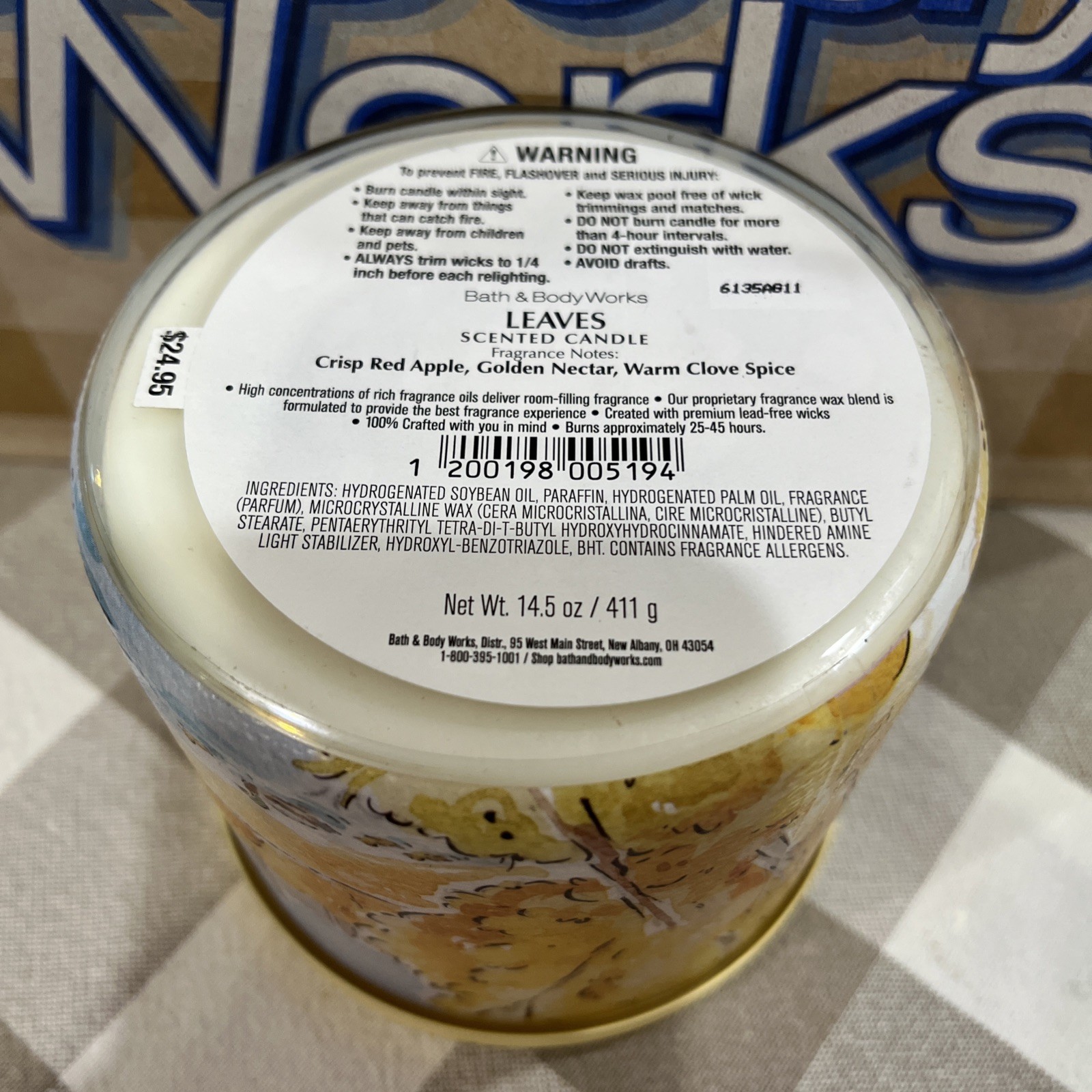 Bath & Body Works LEAVES 🍁🍂 WHITE BARN Scented 3 Wick CANDLE 25-45 Hrs YUM