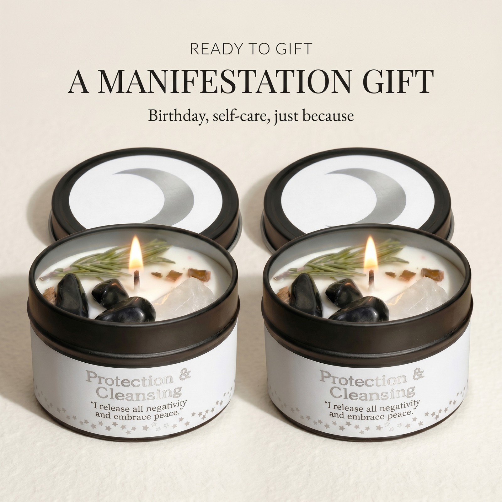 2 Pack Black Obsidian Crystal Candle Soy Protection Cleansing Manifestation Gift