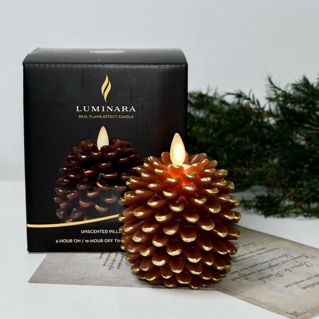 Luminara Flameless Paraffin Wax Battery Candles w/Moving Wick Remote Brown 4.3″H