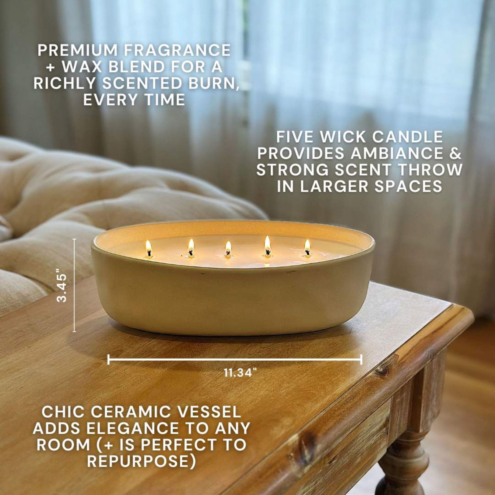5-Wick 40.5 oz Ceramic Candle, Red Lava & Citrus, Beige
