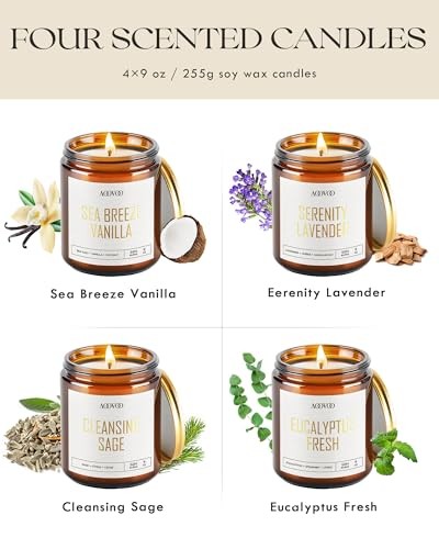4PC Scented Candle Set 36oz Soy Wax Lavender Vanilla Eucalyptus Sage Gift Box