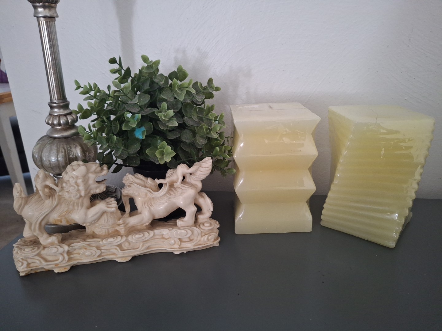 2 Flameless Candles New Yellow/Butter 6″x4″ Vanilla Scented Modern Abstract