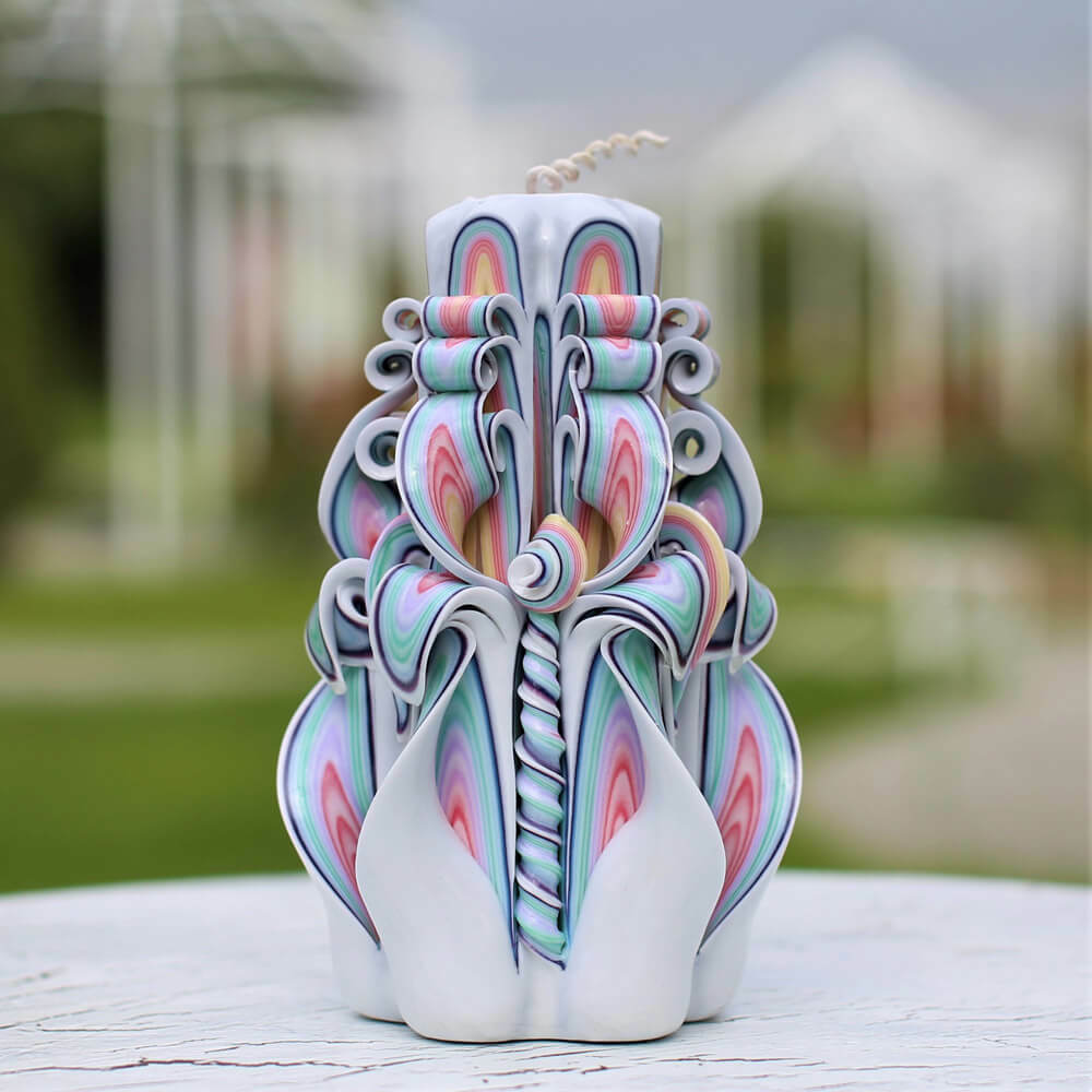 Rainbow Decorative Carved Candle, Best Christmas Gift Idea 6.7 inch